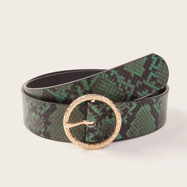 

Snakeskin Pattern O-ring Buckle Belt, Green