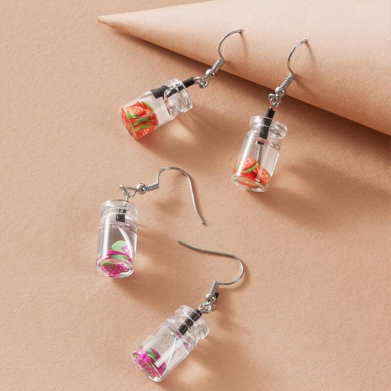 

2pairs Fruit Drink Bottle Decor Drop Earrings, Multicolor