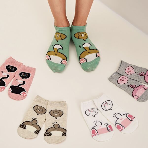 

5pairs Cartoon Graphic Ankle Socks, Multicolor
