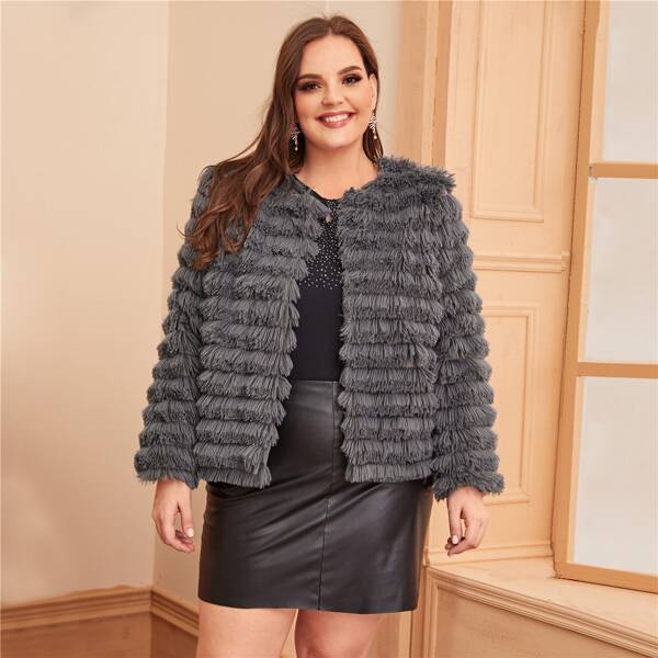 

Plus Open Front Faux Fur Coat, Grey