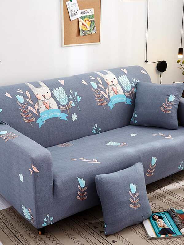 

1pc Cartoon Rabbit Print Sofa Cover, Grey