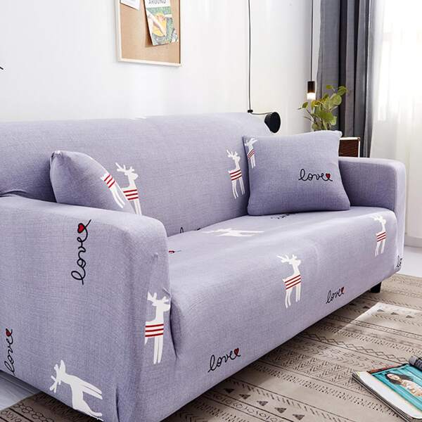

1pc Deer Print Sofa Cover, Purple