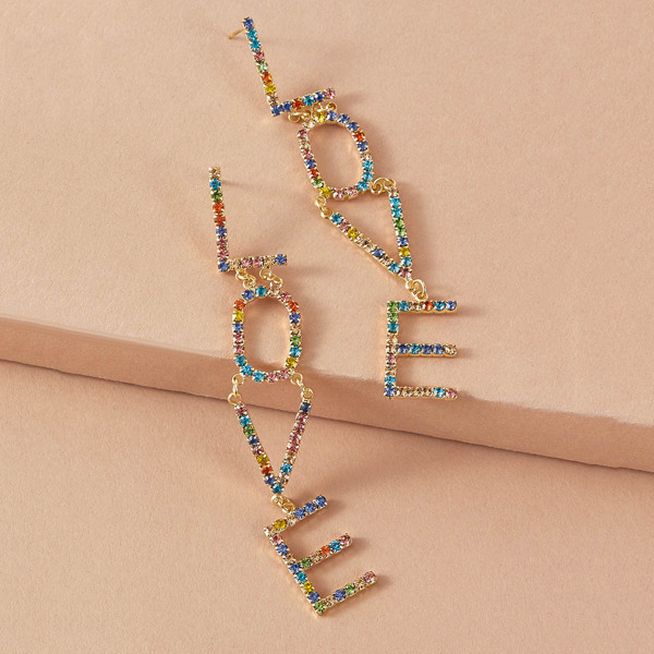 

1pair Rhinestone Engraved Letter Drop Earrings, Multicolor