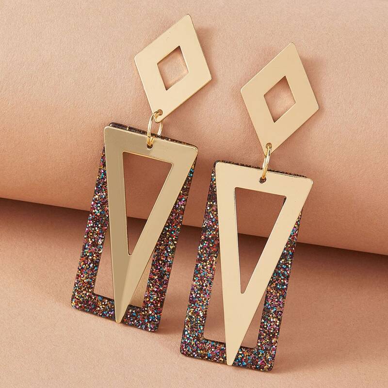 

1pair Geometric Link Drop Earrings, Multicolor