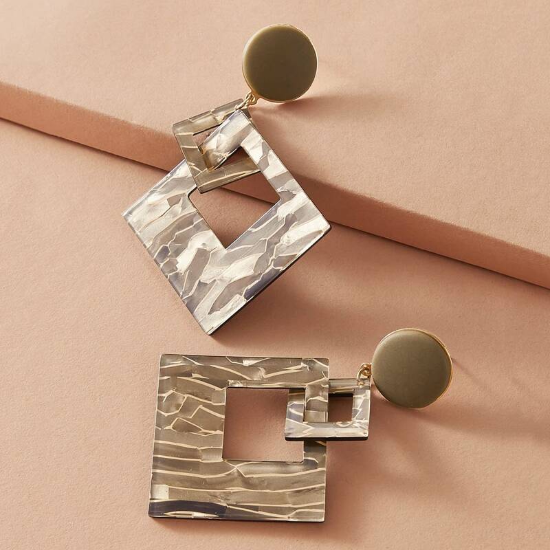 

1pair Geometric Link Drop Earrings, Multicolor
