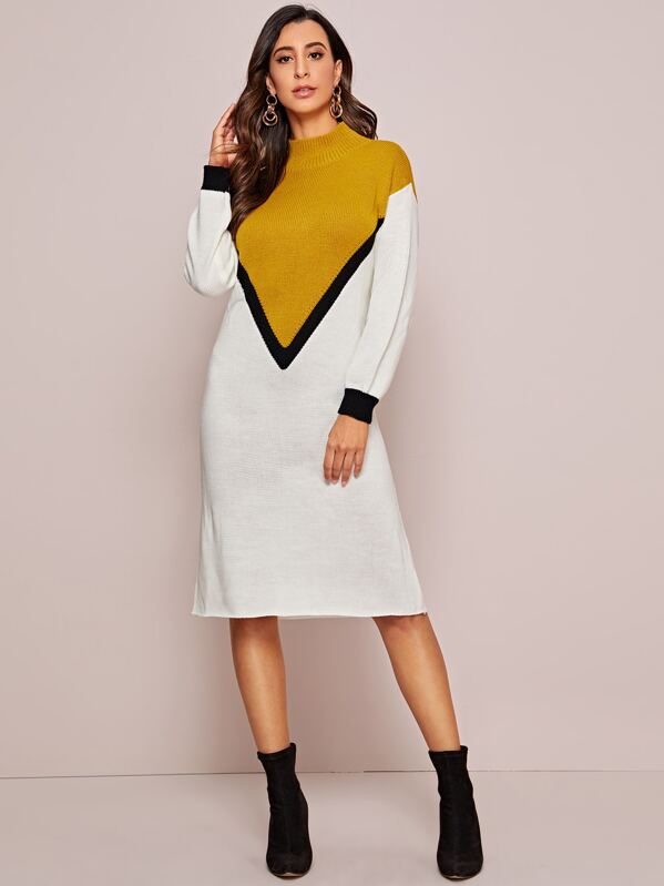 

Color Block Chevron Midi Sweater Dress, Multicolor, Gabe