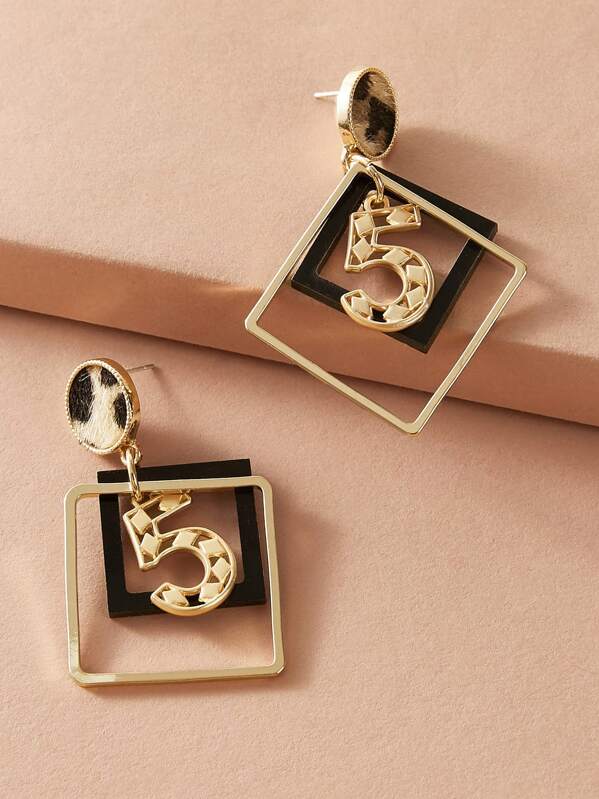 

1pair Leopard Pattern Geometric Drop Earrings, Multicolor
