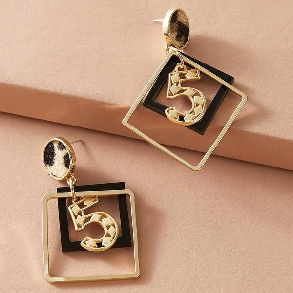 

1pair Leopard Pattern Geometric Drop Earrings, Multicolor