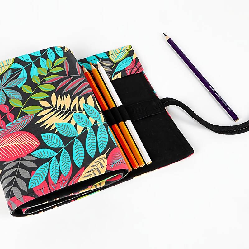

1pc Colorful Leaf Print Roll Up Pencil Case