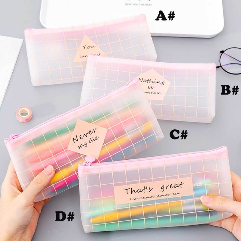 

1pc Simple Slogan Print Grid Pencil Case