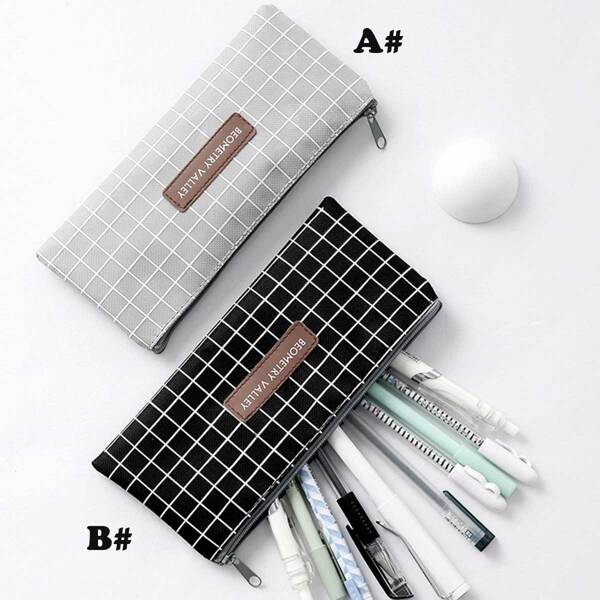 

1pc Simple Grid Pattern Pencil Case