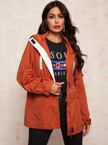 Drawstring Waist Hooded Windbreaker Coat