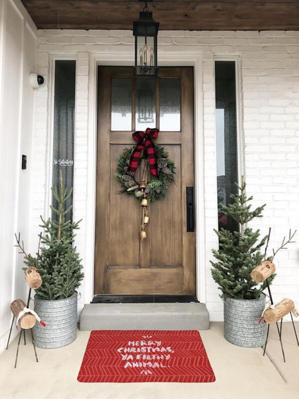 

Christmas Slogan Print Floor Mat, Red