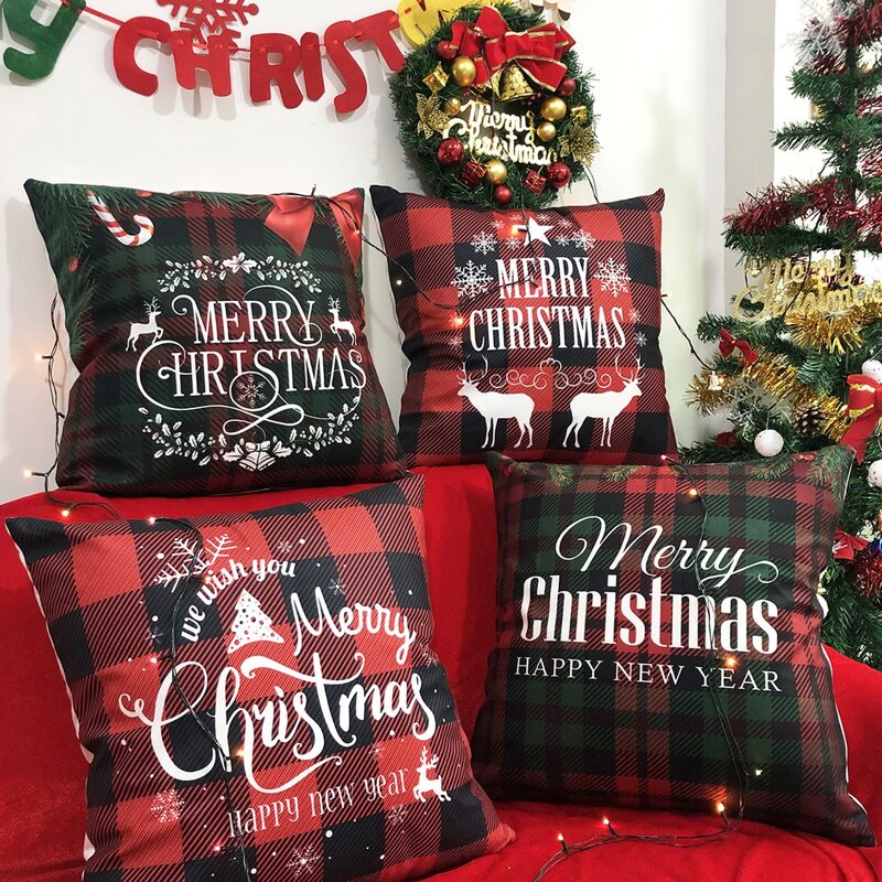 

1pc Slogan Print Plaid Cushion Cover Without Filler, Multicolor