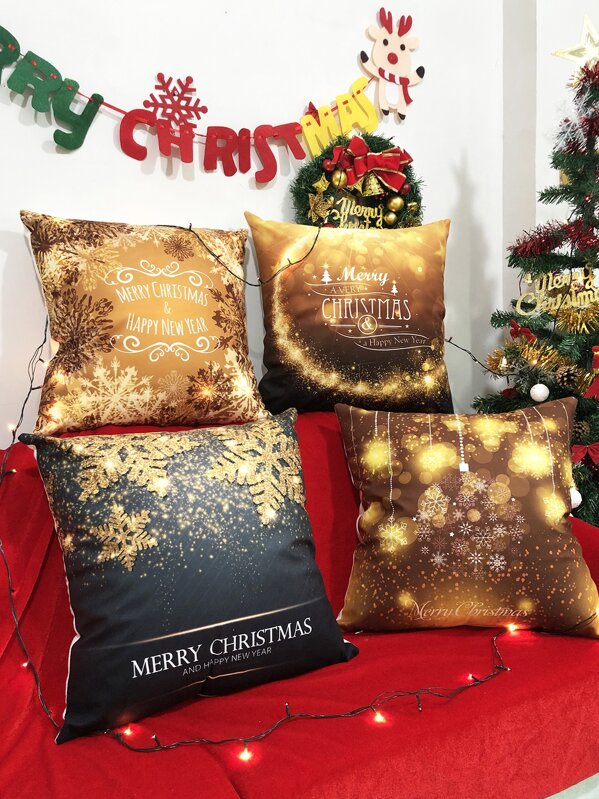 

1pc Christmas Print Cushion Cover Without Filler, Multicolor