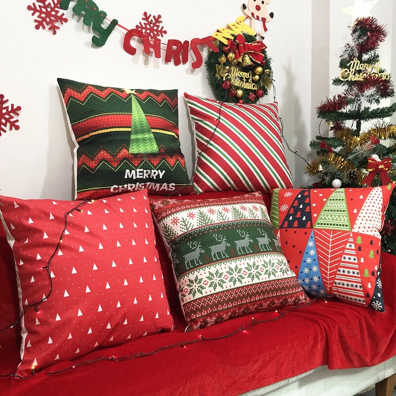 

1pc Christmas Print Cushion Cover Without Filler, Multicolor