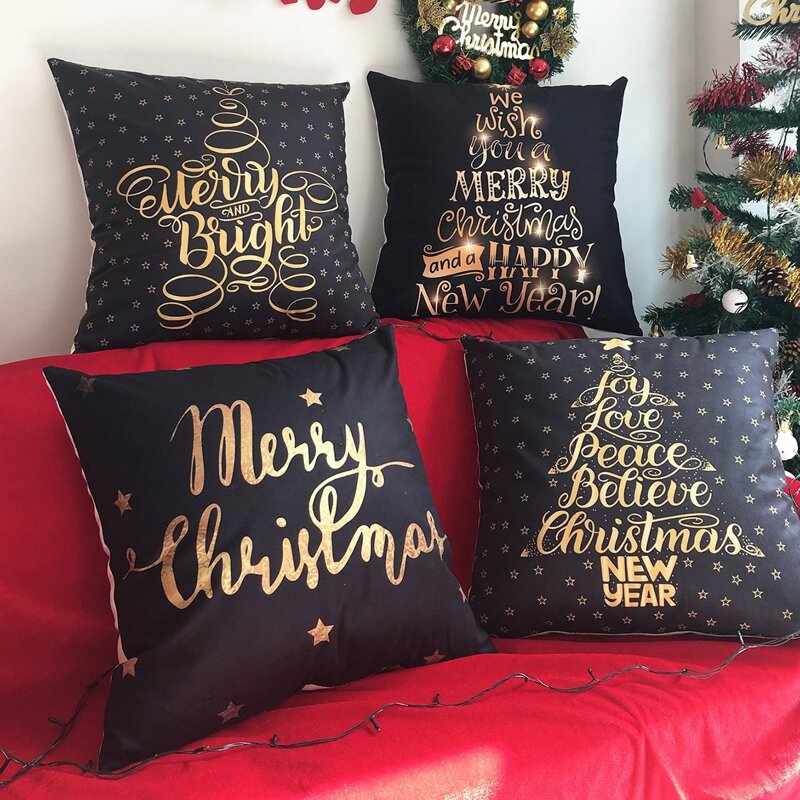 

1pc Christmas Slogan Print Cushion Cover Without Filler, Multicolor