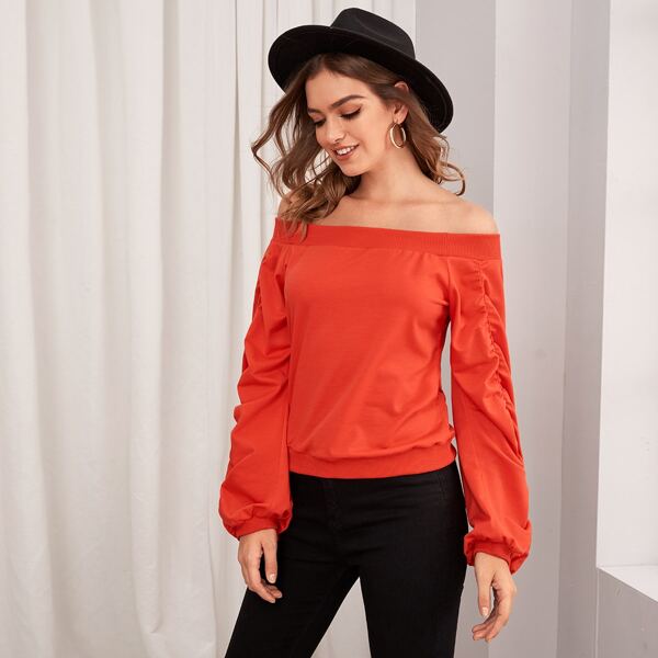 

Neon Orange Off The Shoulder Sweatshirt, Orange bright