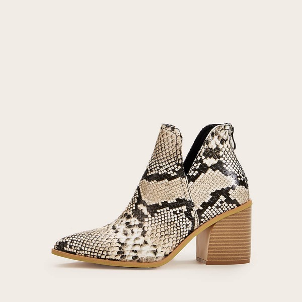 

Point Toe Snakeskin Side Cut Chunky Boots, Multicolor