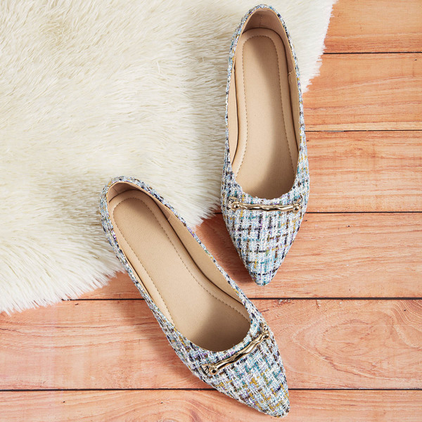 

Metal Decor Point Toe Tweed Flats, Multicolor