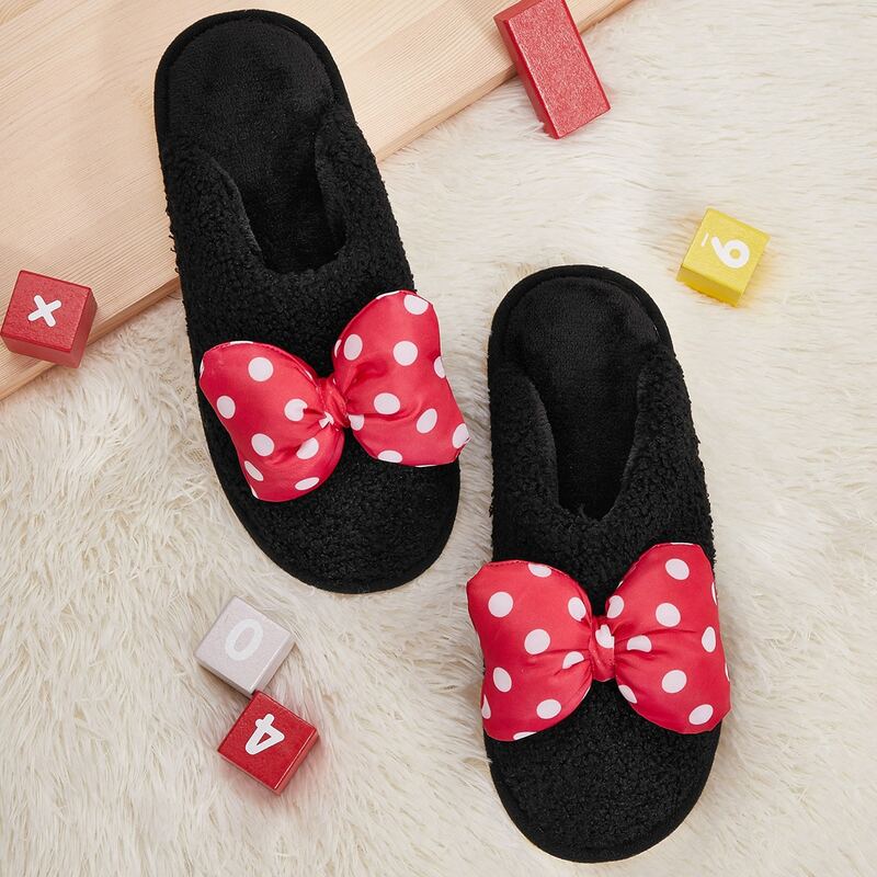 

Polka Dot Bow Decor Fuzzy Slippers, Black
