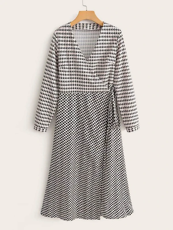 houndstooth wrap dress