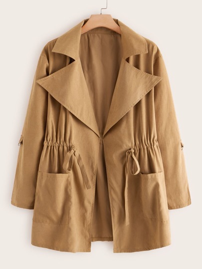 Plus Lapel Neck Drawstring Waist Coat