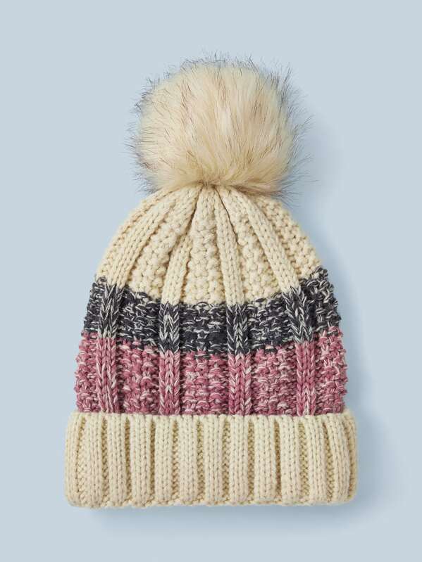 

Striped Pom-pom Decor Beanie, Multicolor