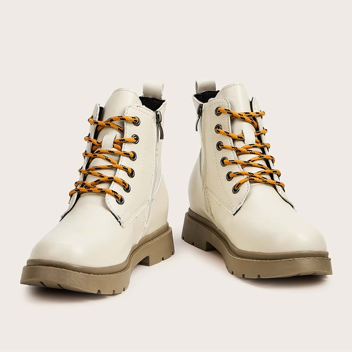 

Lace-up Front Combat Boots, Beige