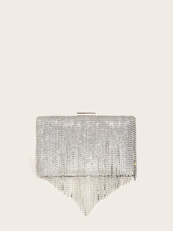 

Rhinestone Decor Fringe Hem Clutch Bag, Silver