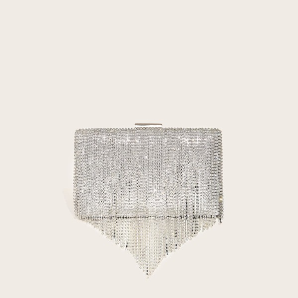 

Rhinestone Decor Fringe Hem Clutch Bag, Silver
