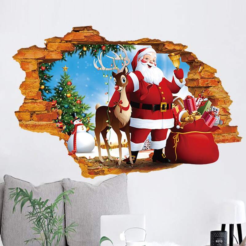

3D Hole Santa Claus Pattern Wall Sticker