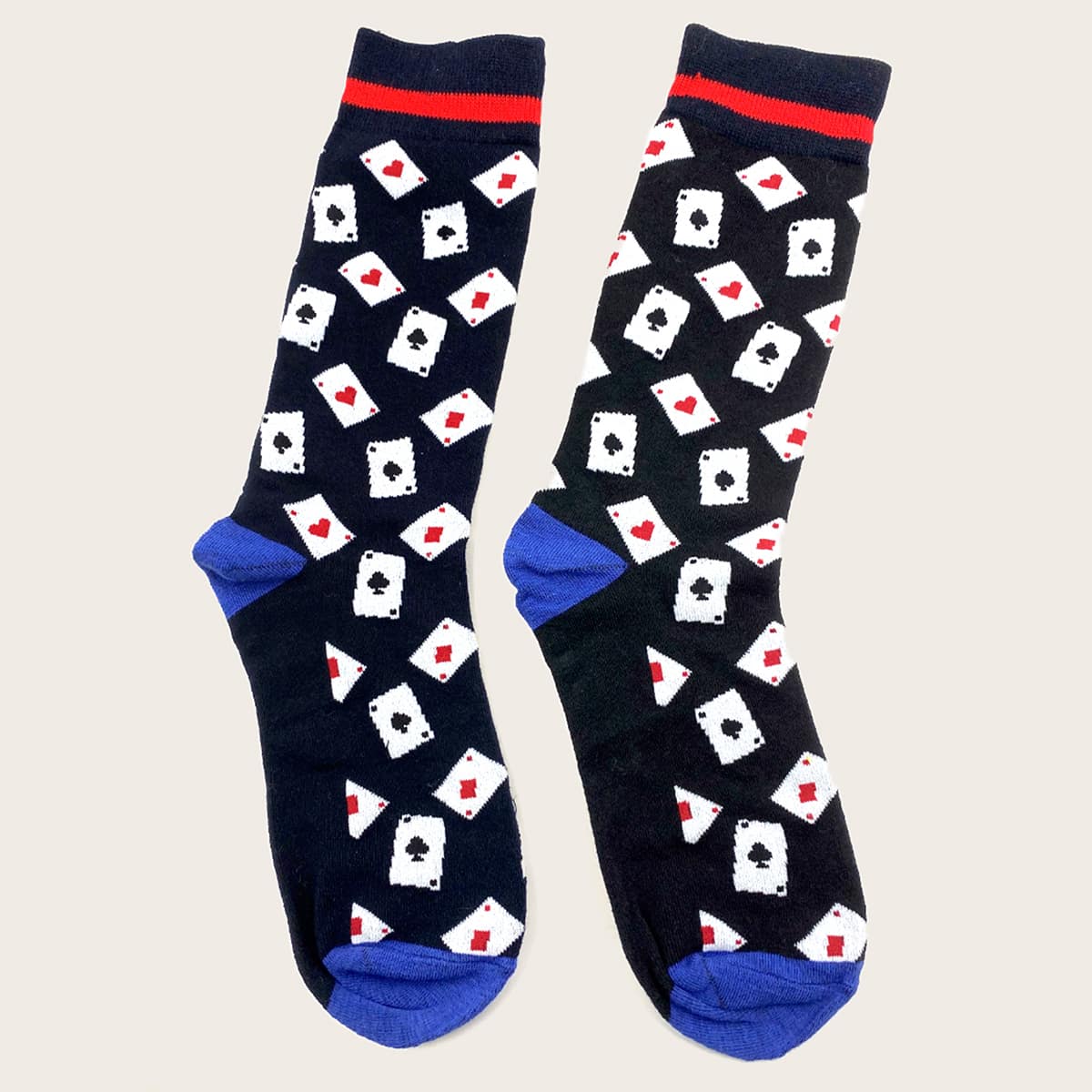 

1pair Playing Cards Pattern Socks, Multicolor