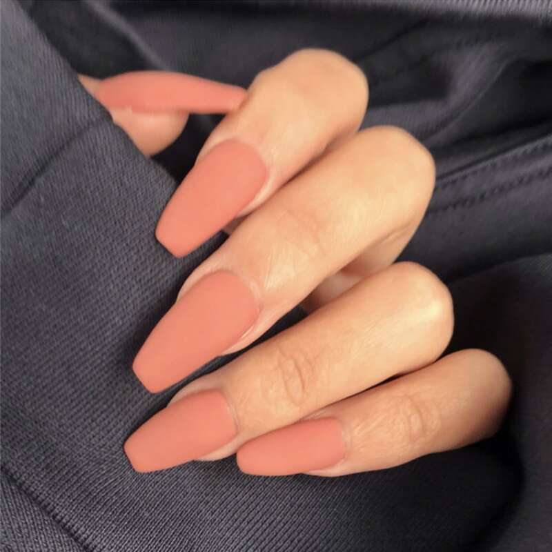 

24pcs Plain Fake Nails & 1pc Double Sided Tape, Orange