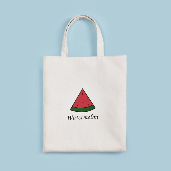 

Fruit & Letter Graphic Book Bag, White