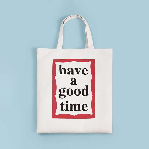 

Slogan Graphic Book Bag, White