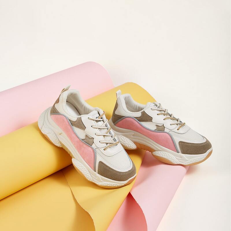 

Lace-up Front Suede Panel Chunky Sneakers, Multicolor