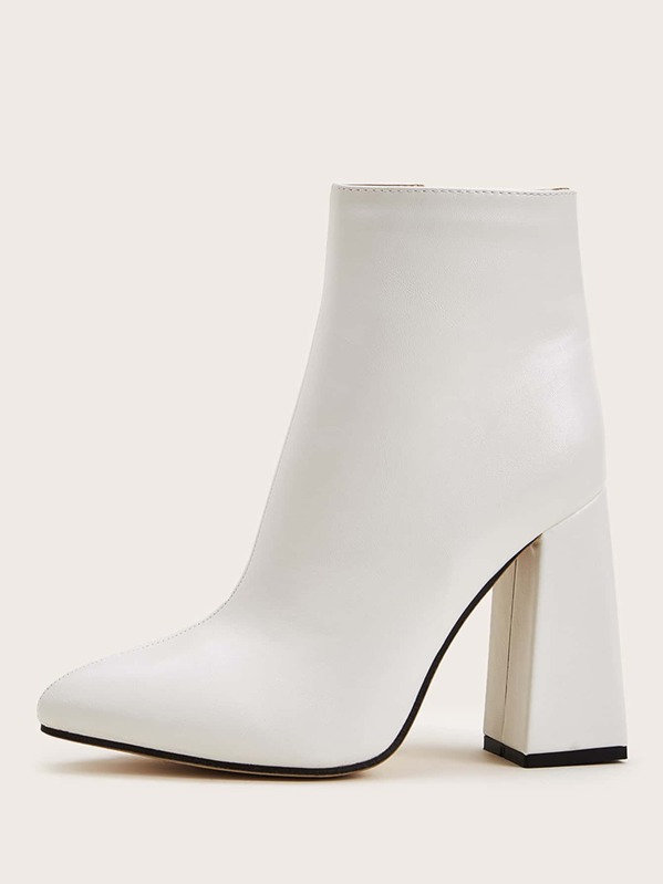 

Side Zip Point Toe Chunky Boots, White