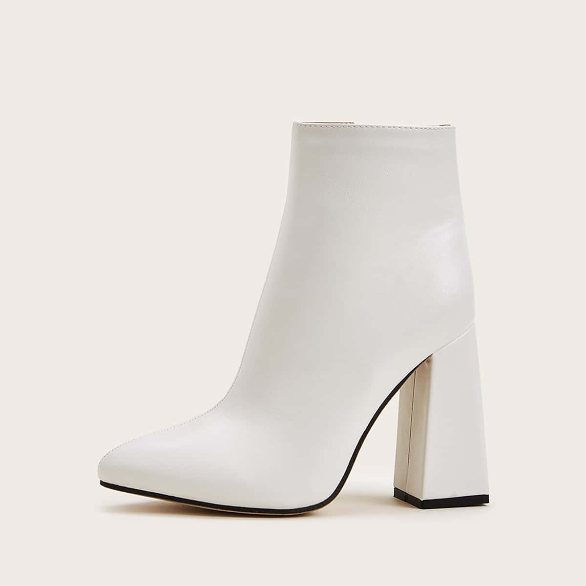 

Side Zip Point Toe Chunky Boots, White