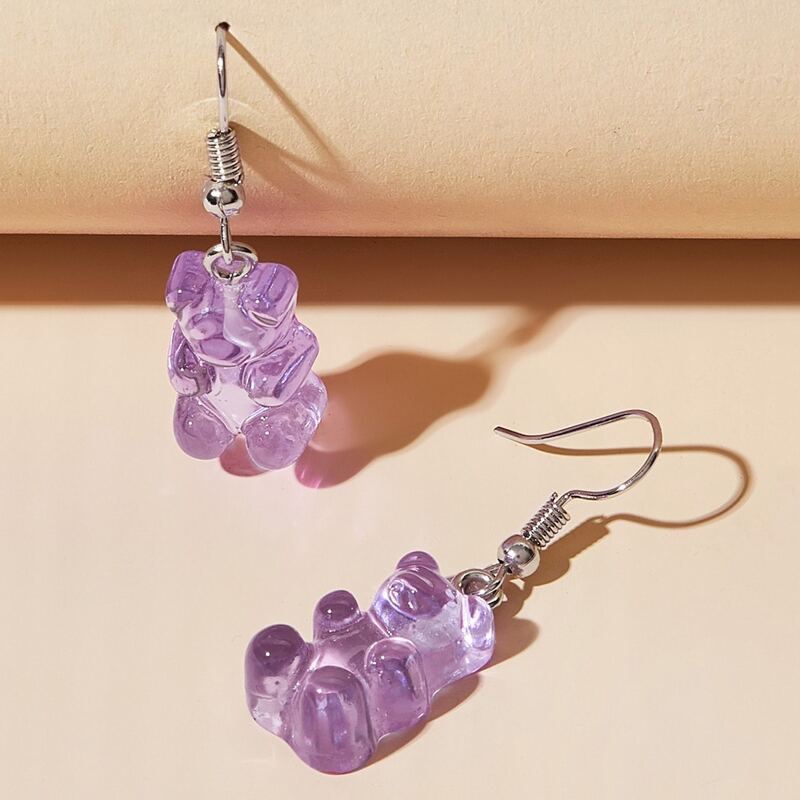 

1pair Clear Bear Drop Earrings, Purple