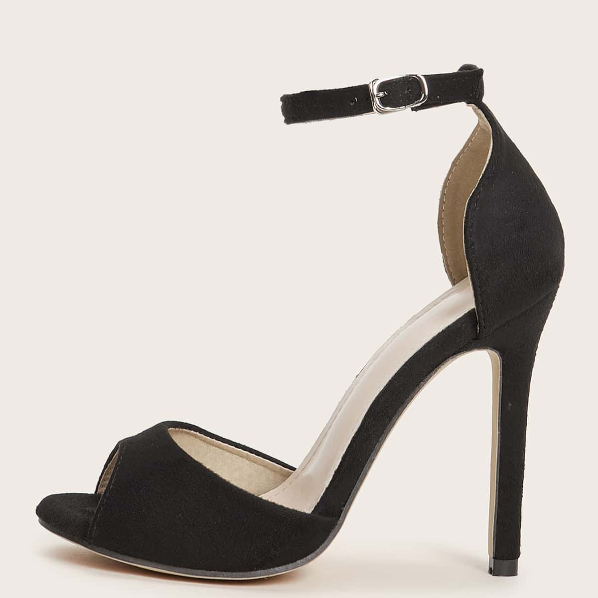 

Peep Toe Ankle Strap Stiletto Heels, Black