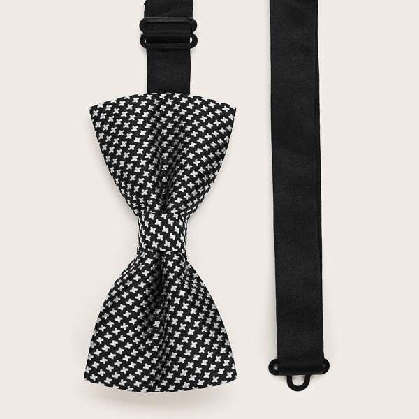 

Men Houndstooth Pattern Bow Tie, Black and white