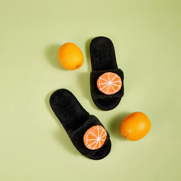 

Orange Decor Open Toe Fuzzy Slippers, Black