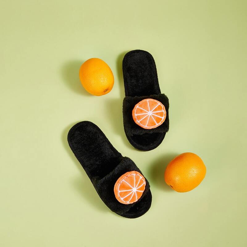 

Orange Decor Open Toe Fuzzy Slippers, Black