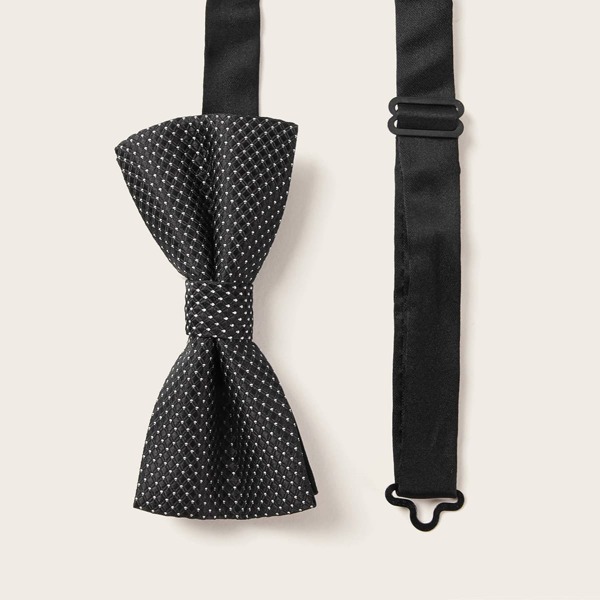 

Men Plaid Pattern Bow Tie, Black and white