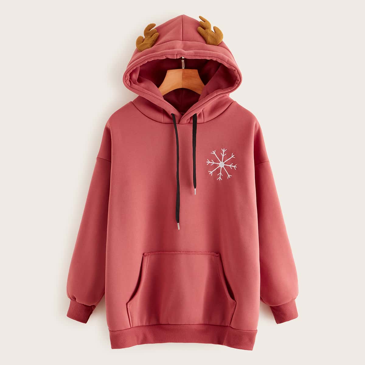 

Christmas Snowflake Deer Antlers Hoodie, Red