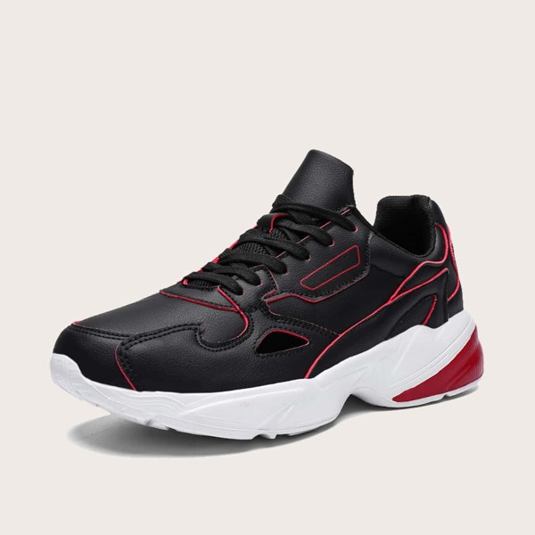 

Men Lace-up Front Chunky Sneakers, Black