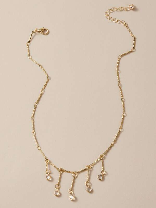 

1pc Rhinestone Engraved Charm Necklace, Gold