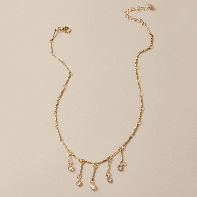 

1pc Rhinestone Engraved Charm Necklace, Gold