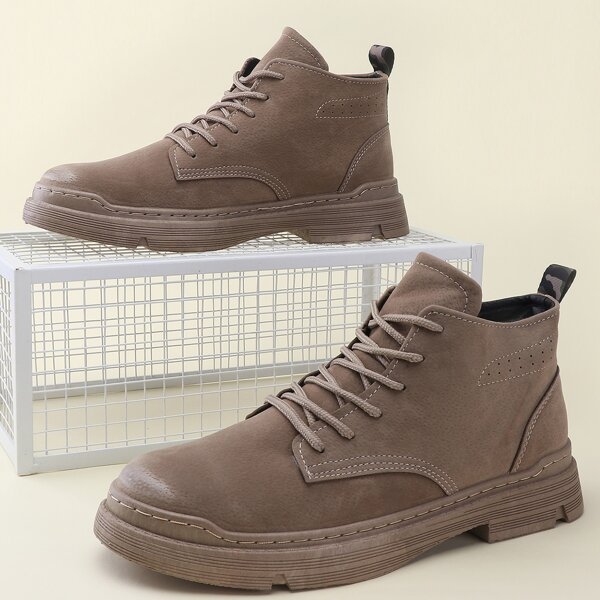 

Men Lace-up Front Suede Boots, Khaki
